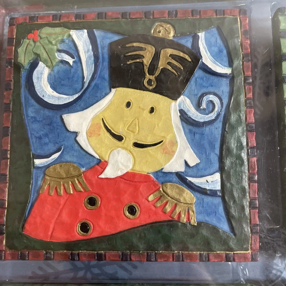 Sommelier Christmas Under Glass Coasters 4‎ Piece Set Characters Santa Snowman